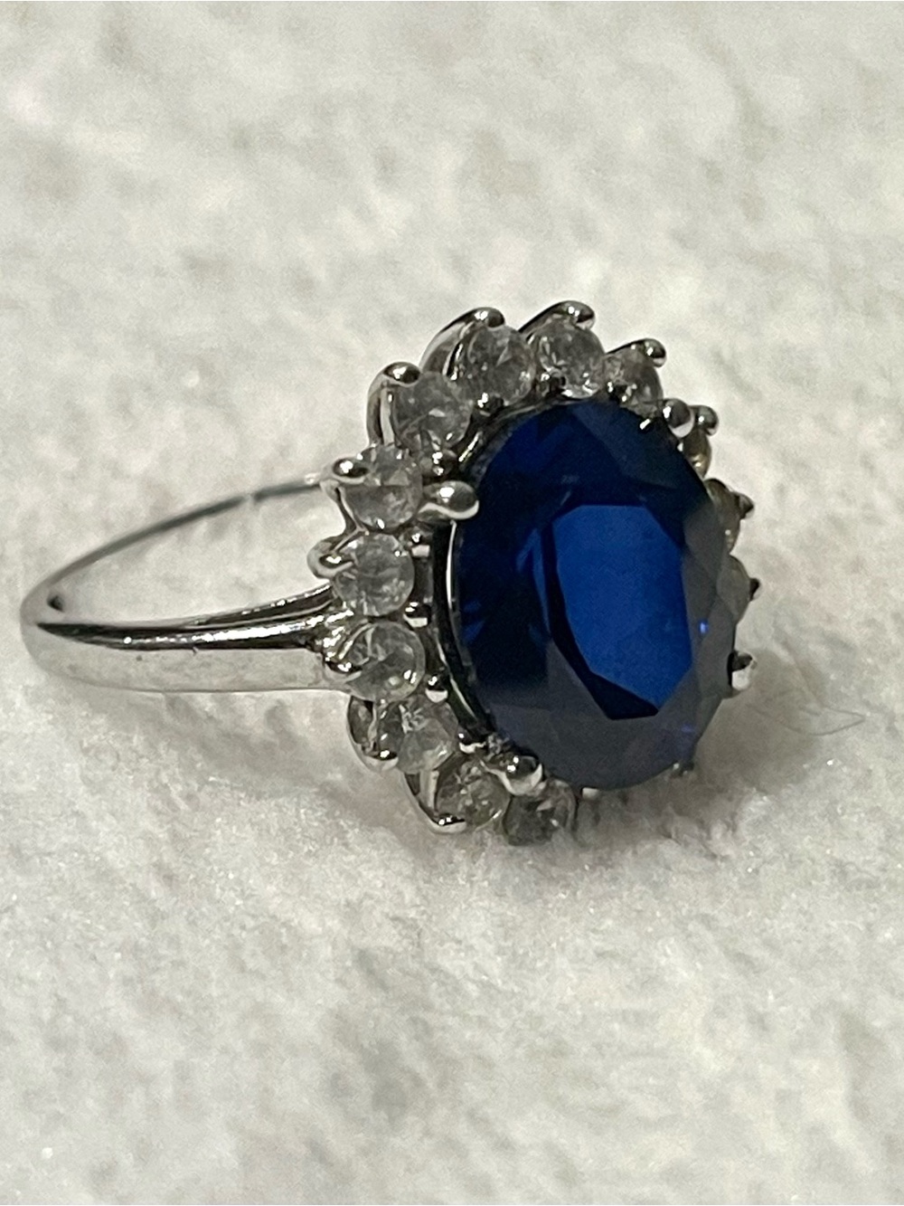 Princess Diana Styled Sapphire CZ Sterling Silver Ring SZ 8